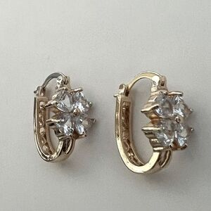 Gold Tone Huggie Flower Fashion Hoop Earrings